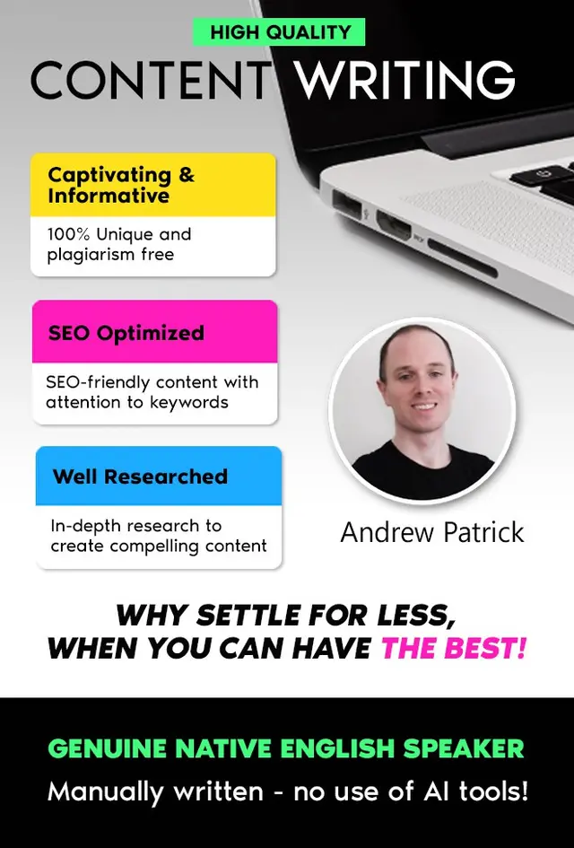High Quality Blog Article & Content Writing - SEO Optimized Content Writing & Optimization Andrew Patrick
